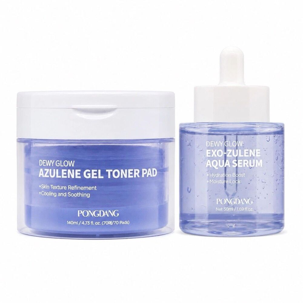 PONGDANG Dewy Glow Azulene Toner Pads + Exo-Zulene Aqua Serum Duo